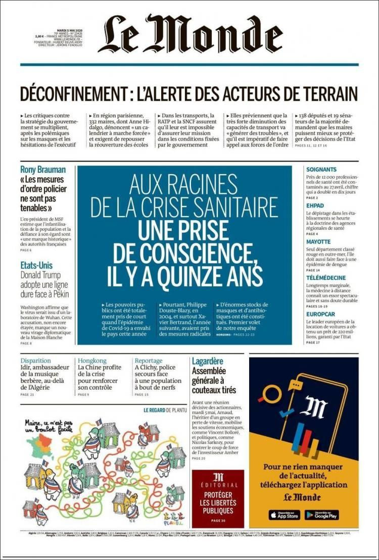 Tapas de diarios, Le Monde, martes 5 de mayo de 2020