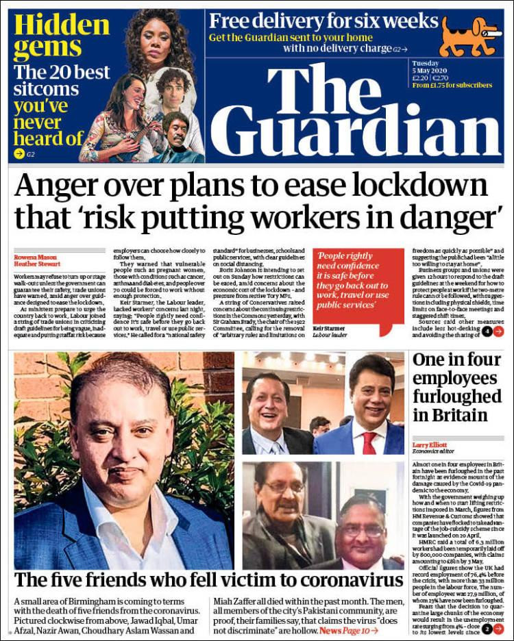 Tapas de diarios, Guardian, martes 5 de mayo de 2020
