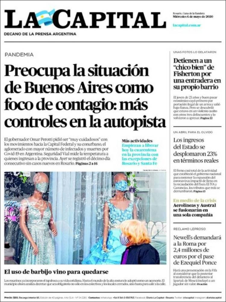 Tapas de diarios, La capital, miércoles 6 de mayo de 2020