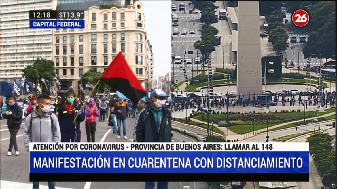 Coronavirus, Argentina, manifestación en Obelisco, Canal 26