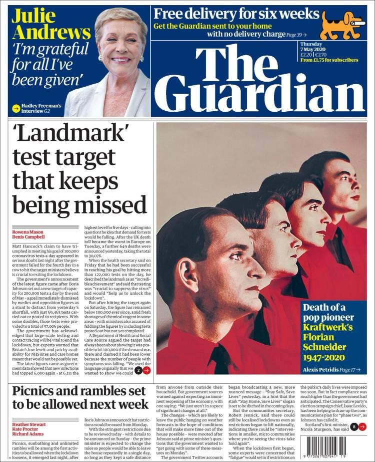 Tapas de diarios, Guardian, jueves 7 de mayo de 2020