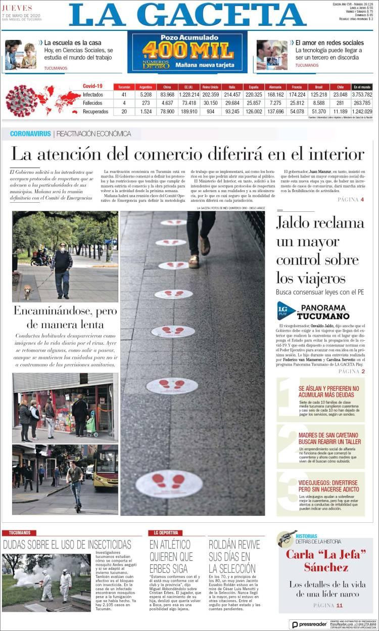 Tapas de diarios, La Gaceta, jueves 7 de mayo de 2020