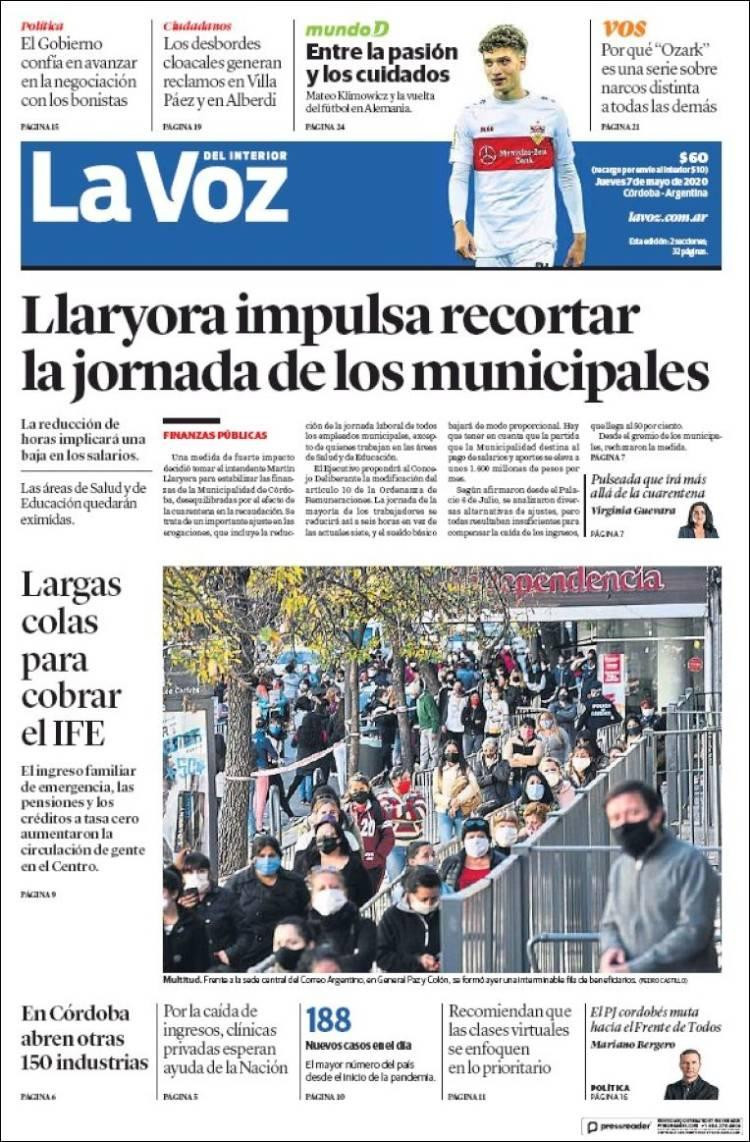 Tapas de diarios, La Voz, jueves 7 de mayo de 2020