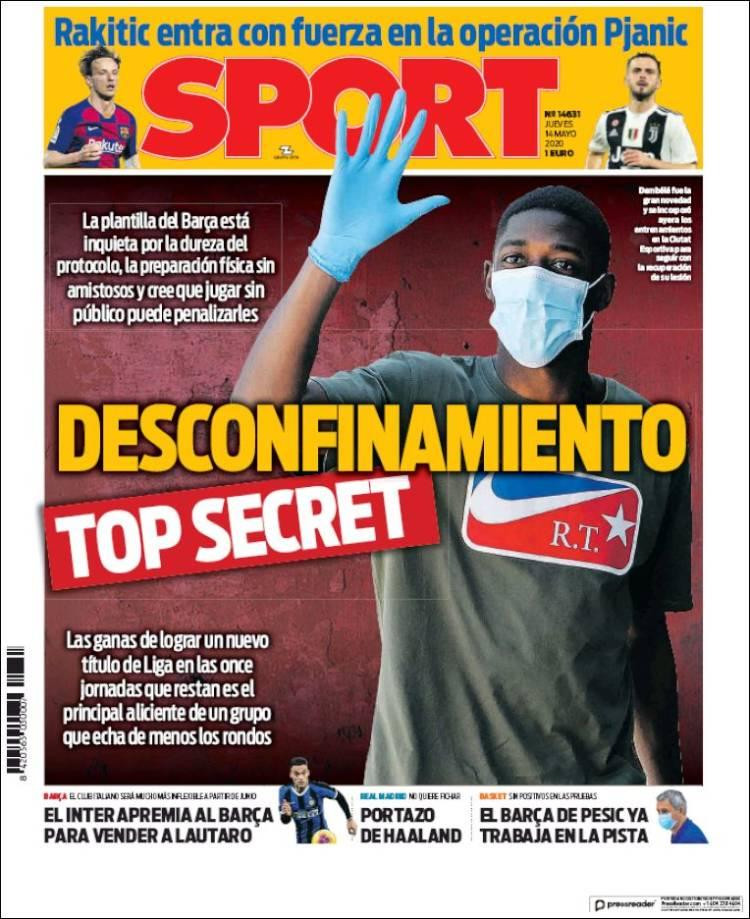 Tapas de diarios, Sport de España, jueves 14 de mayo de 2020