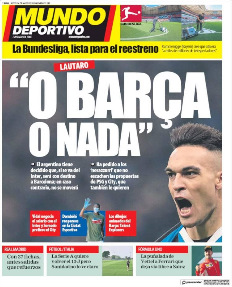 Tapas de diarios, Mundo Deportivo de España, jueves 14 de mayo de 2020