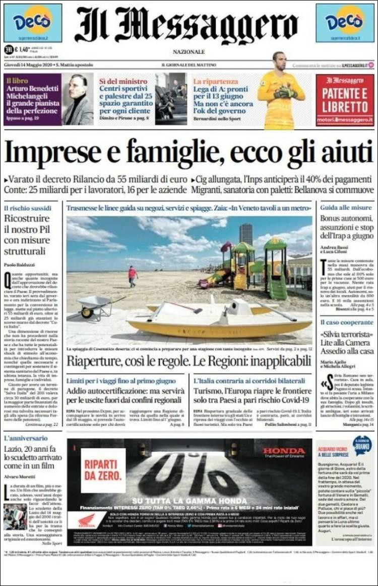 Tapas de diarios, Il Messaggero de Italia, jueves 14 de mayo de 202