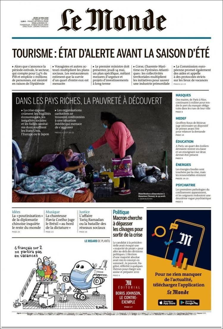 Tapas de diarios, Le Monde de Francia, jueves 14 de mayo de 202