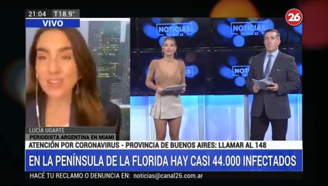 Lucía Ugarte, periodista argentina varada en Miami, Coronavirus, Canal 26