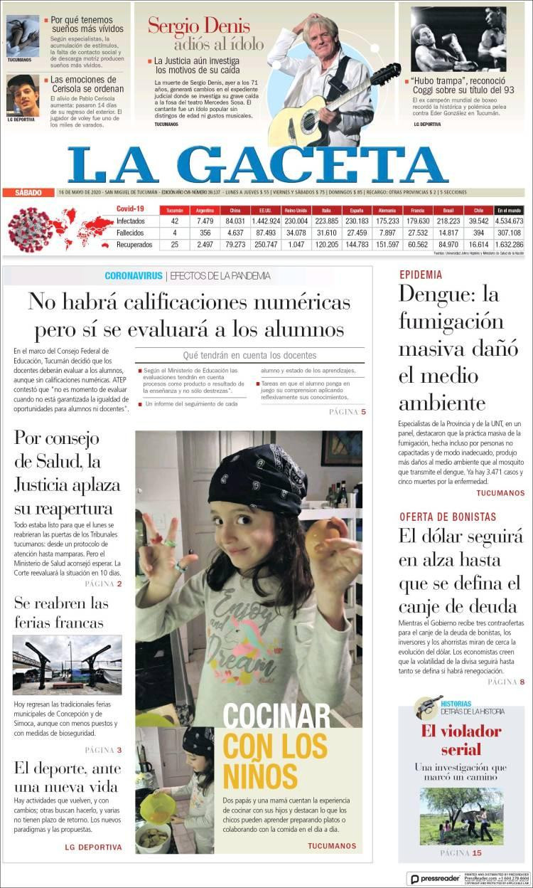 Tapas de diarios, La Gaceta, sábado 16 de mayo de 2020