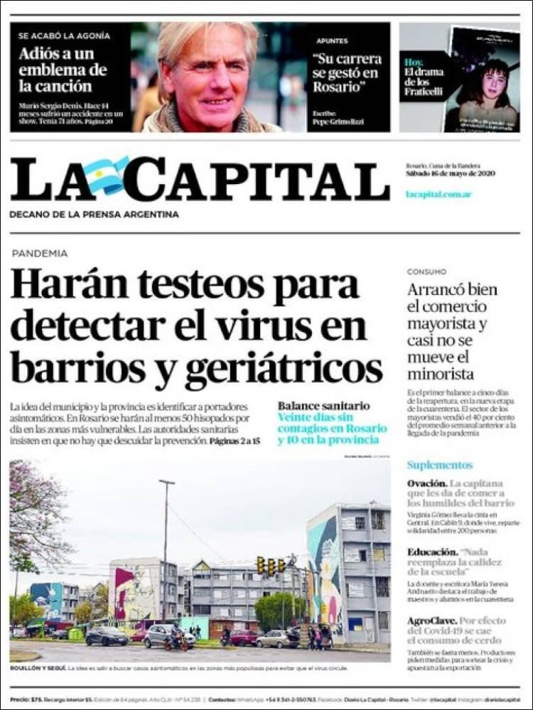 Tapas de diarios, La Capital, sábado 16 de mayo de 2020
