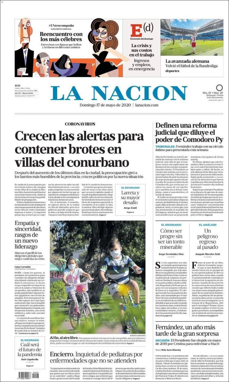 Tapas de diarios, La Nación, domingo 16 de mayo de 2020