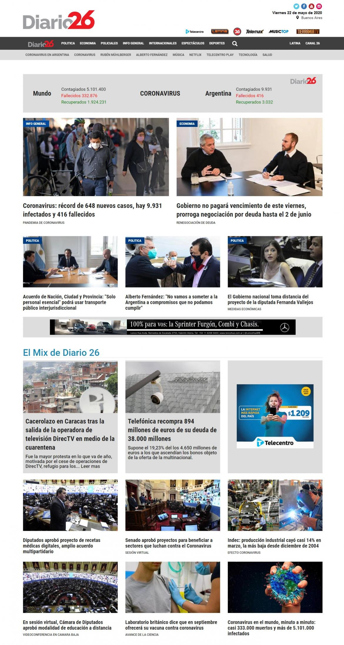 Tapas de diarios, Diario 26, viernes 22 de mayo de 2020