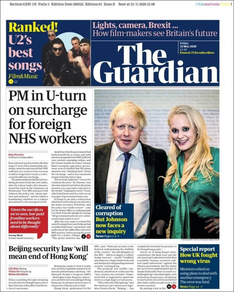 Tapas de diarios, Guardian, viernes 22 de mayo de 2020