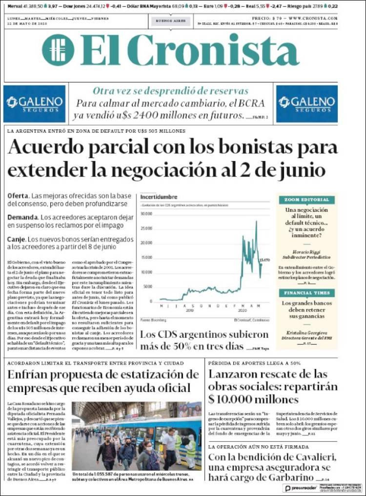 Tapas de diarios, El Cronista, viernes 22 de mayo de 2020