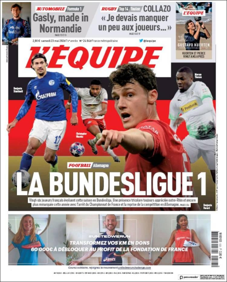 Tapas de diarios, L Equipe, sábado 23 de mayo de 2020	