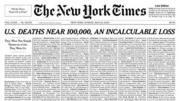Histórica tapa de The New York Times: la dramática lista de muertos por coronavirus en EE.UU.