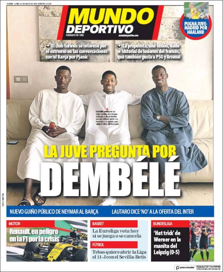 Tapas de  diarios, Mundo Deportivo, lunes 25 de mayo de 2020