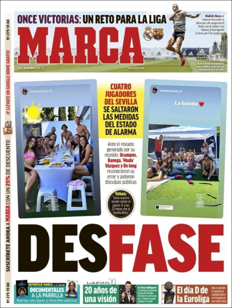 Tapas de  diarios, Marca, lunes 25 de mayo de 2020
