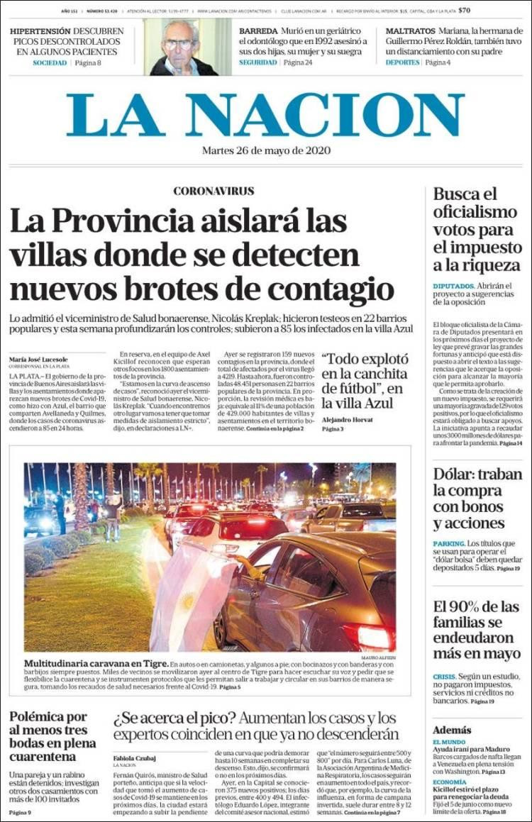 Tapas de diarios, La Nación, martes 26 de mayo de 2020