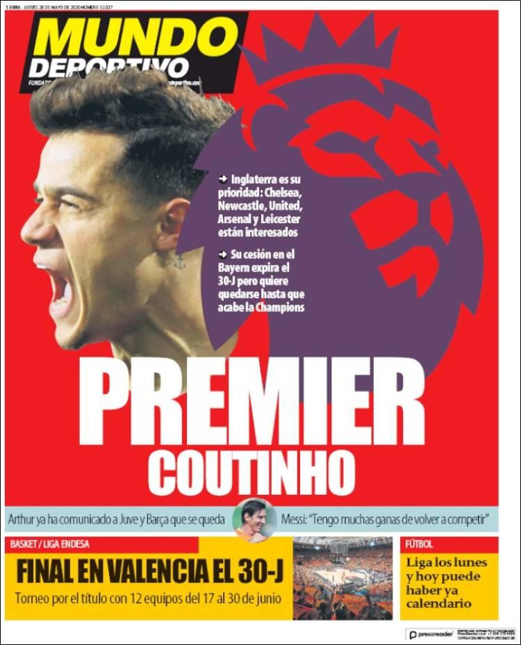 Tapas de diarios, Mundo Deportivo de España, jueves 28 de mayo de 2020