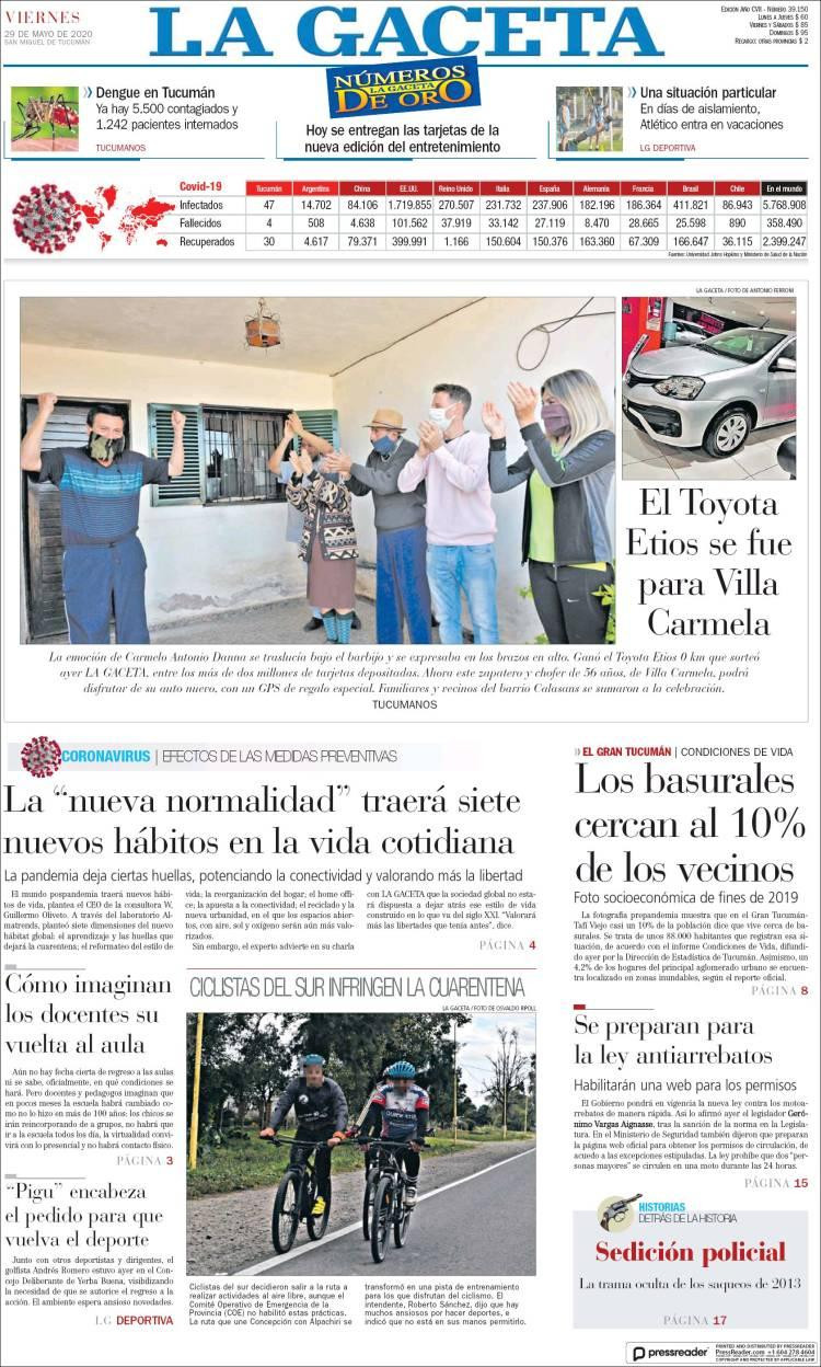 Tapas de diarios, La Gaceta, viernes 29 de mayo de 2020