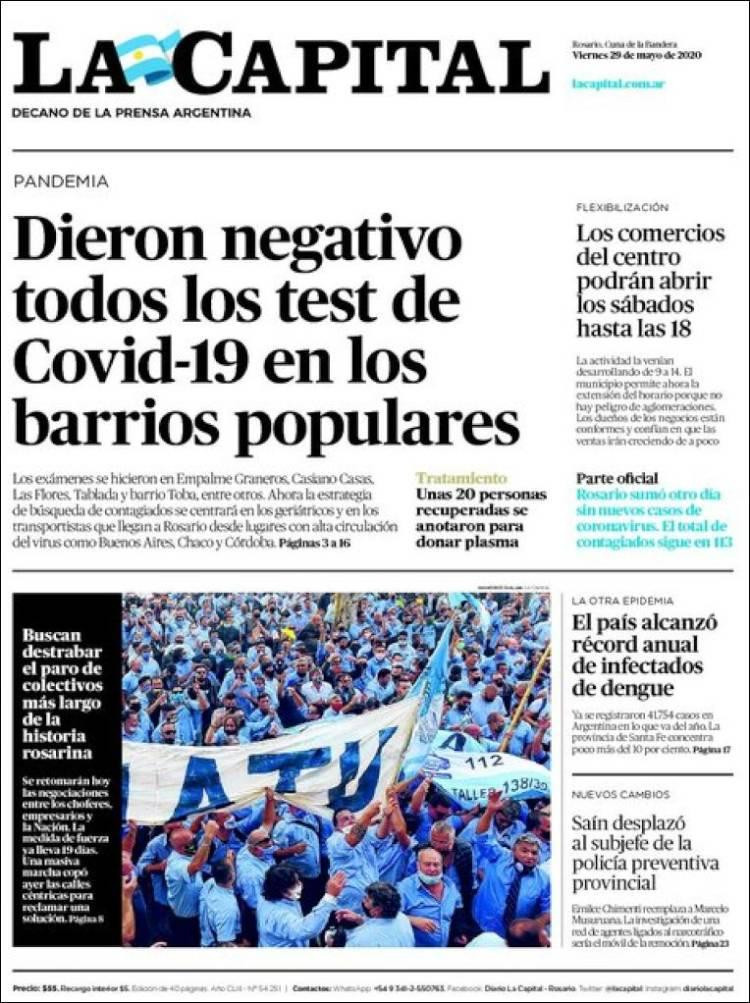 Tapas de diarios, La Capital, viernes 29 de mayo de 2020