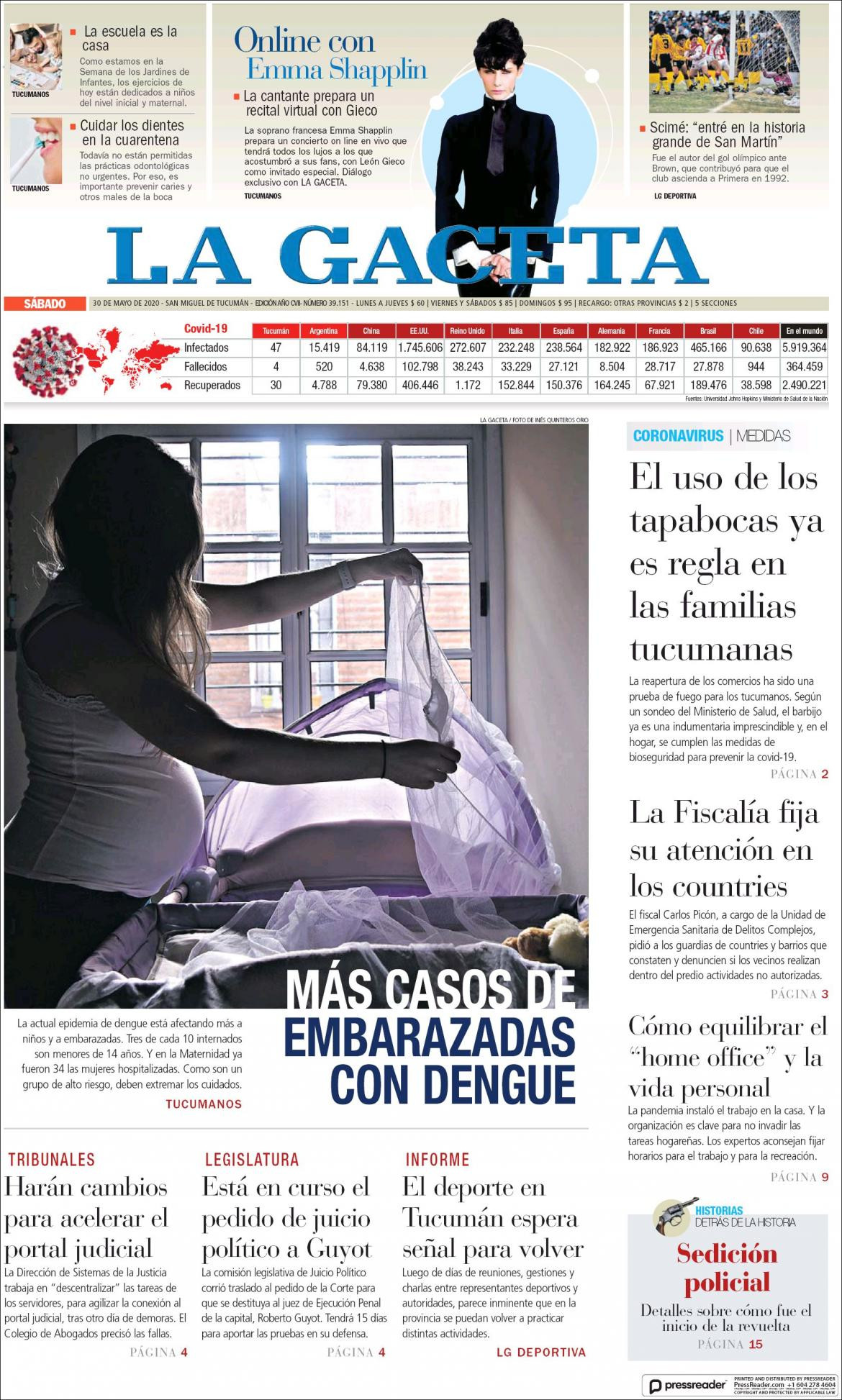 Tapas de diarios, La Gaceta, sábado 30 de mayo de 2020