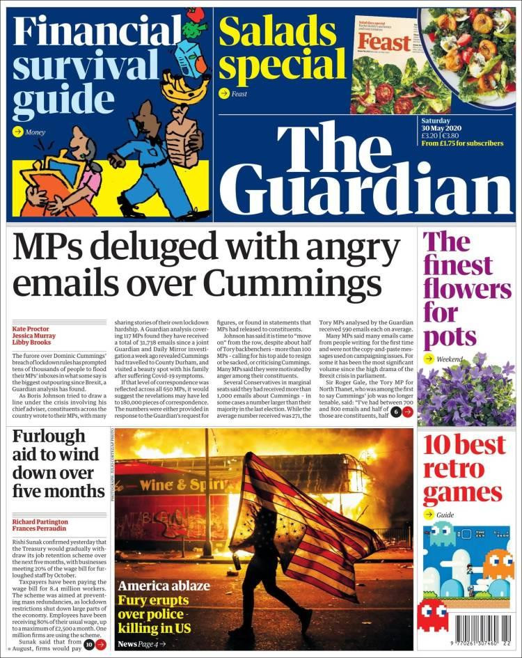 Tapas de diarios, The Guardian de Gran Bretaña, sábado 30 de mayo de 2020