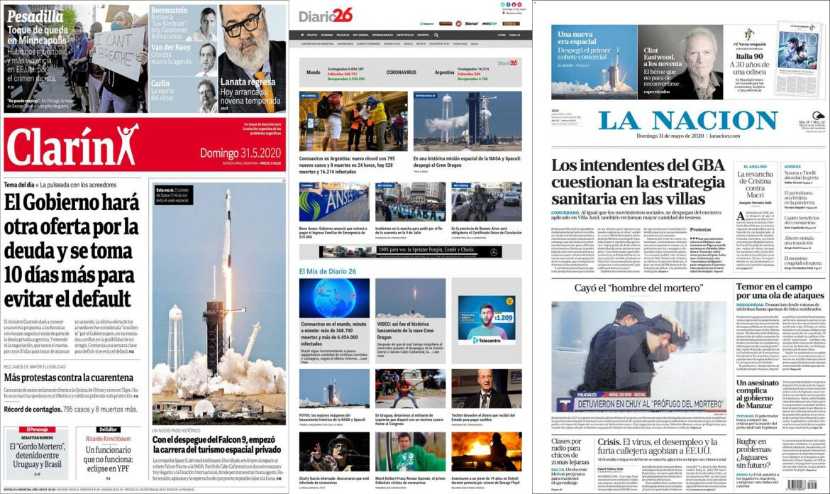 Tapas de diarios argentinos, domingo 31 de mayo de 2020