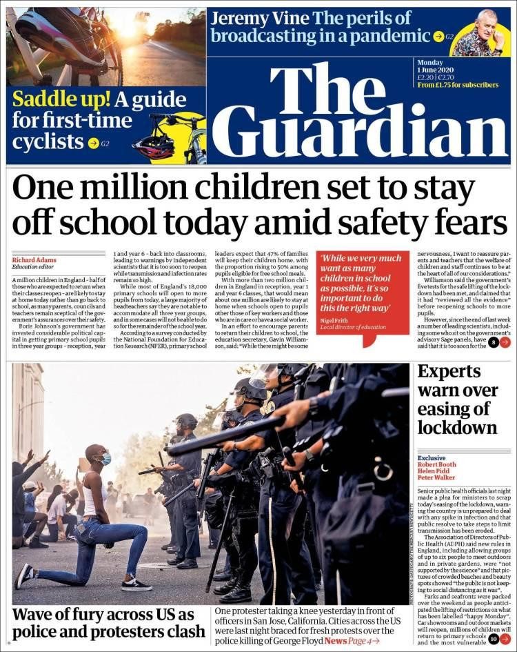 Tapas de diarios, Guardian, lunes 1 de junio de 2020