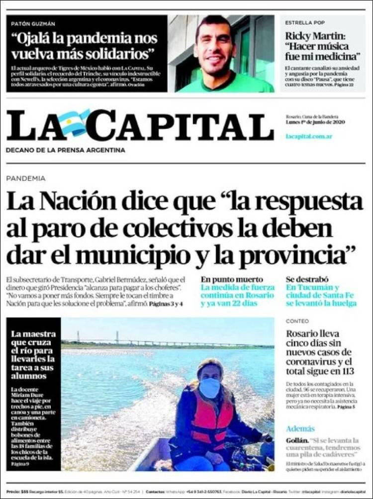Tapas de diarios, La Capital, lunes 1 de junio de 2020