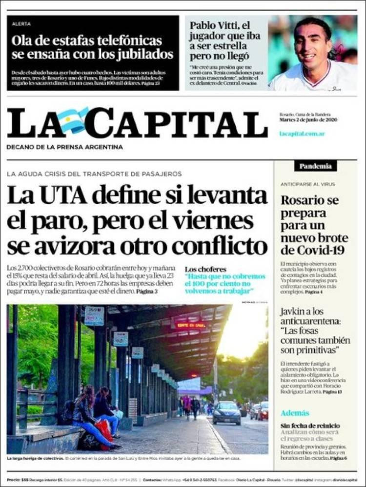 Tapas de diarios, La Capital, martes 2 de junio de 2020