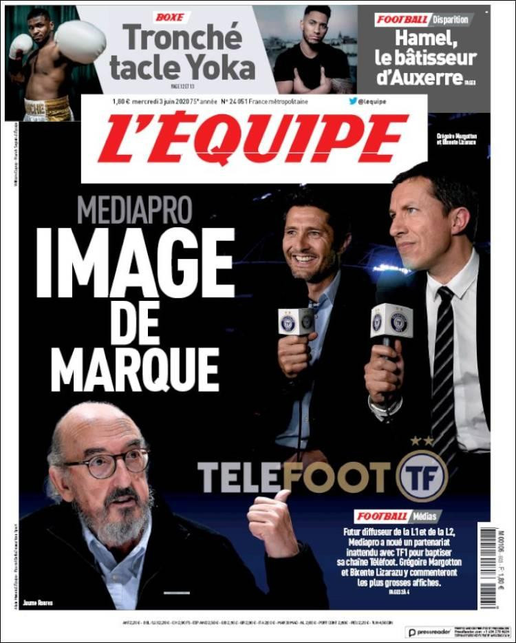 Tapas de diarios, L Equipe, miercoles 3 de junio de 2020	