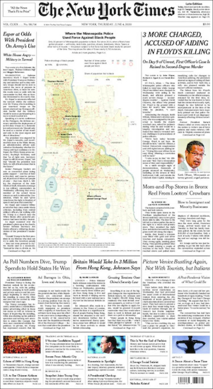 Tapas de diarios, New York Times, jueves 4 de junio de 2020