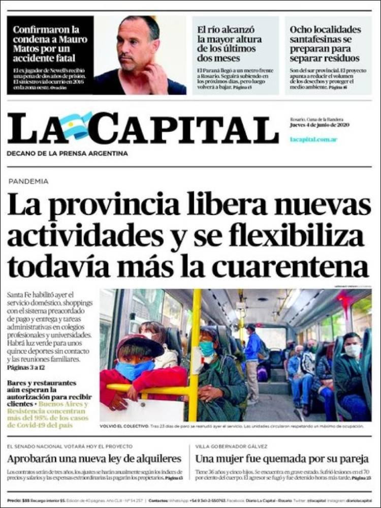 Tapas de diarios, La Capital, jueves 4 de junio de 2020