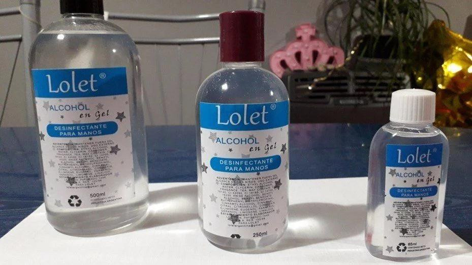 Alcohol en gel, lavado de manos, marca Lolet