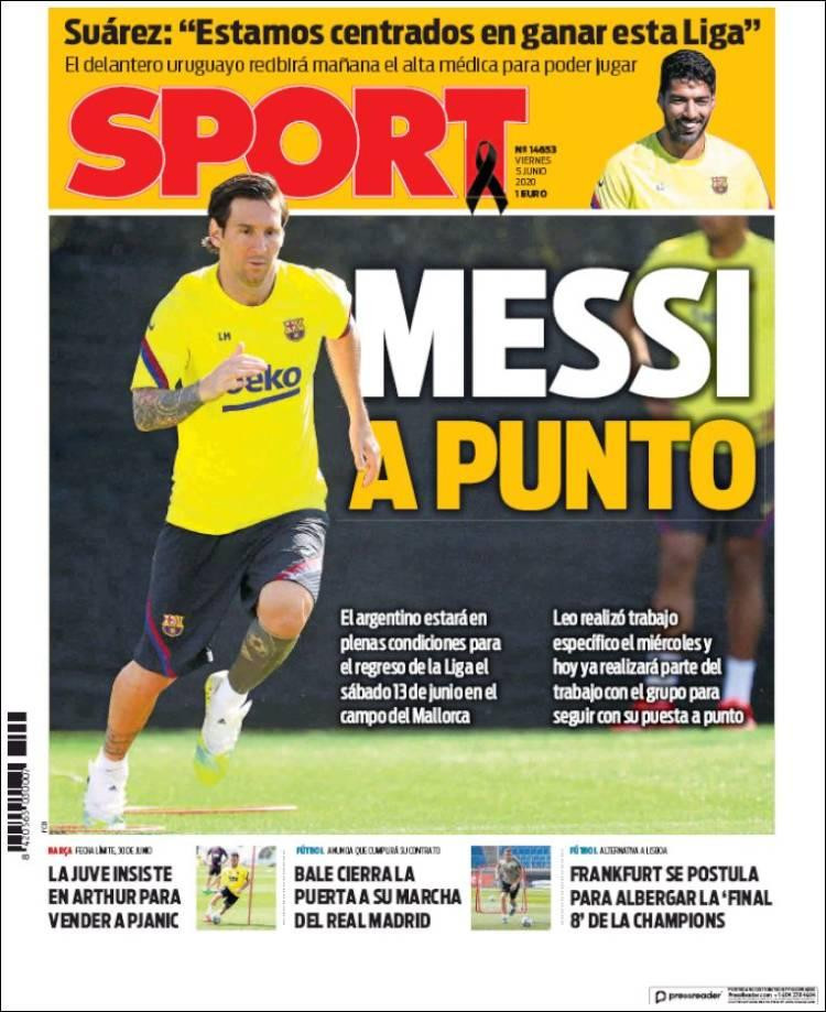 Tapas de diarios, Sport de España, viernes 5 de junio de 2020