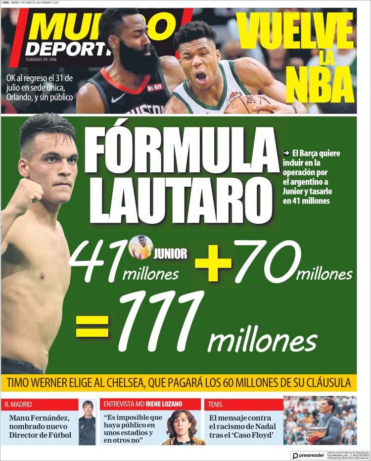 Tapas de diarios, Mundo Deportivo de España, viernes 5 de junio de 2020