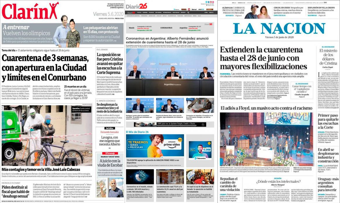 Tapas de diarios argentinos, viernes 5 de mayo de 2020