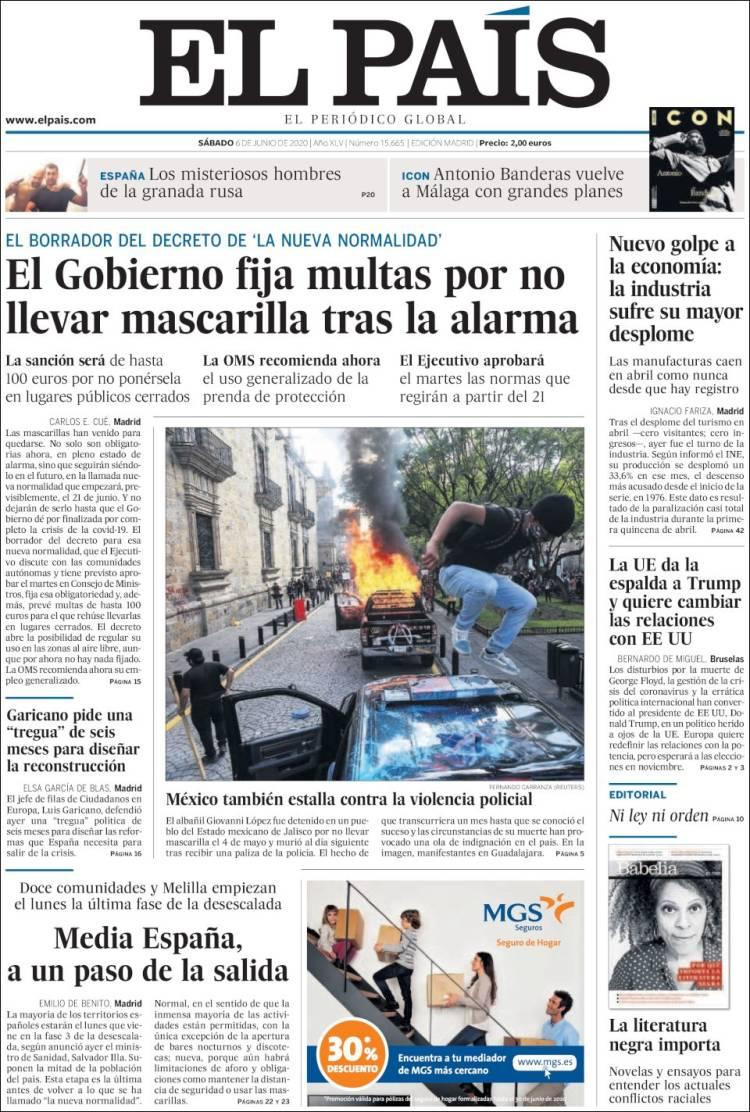 Tapas de diarios, El País, sábado 6 de junio de 2020