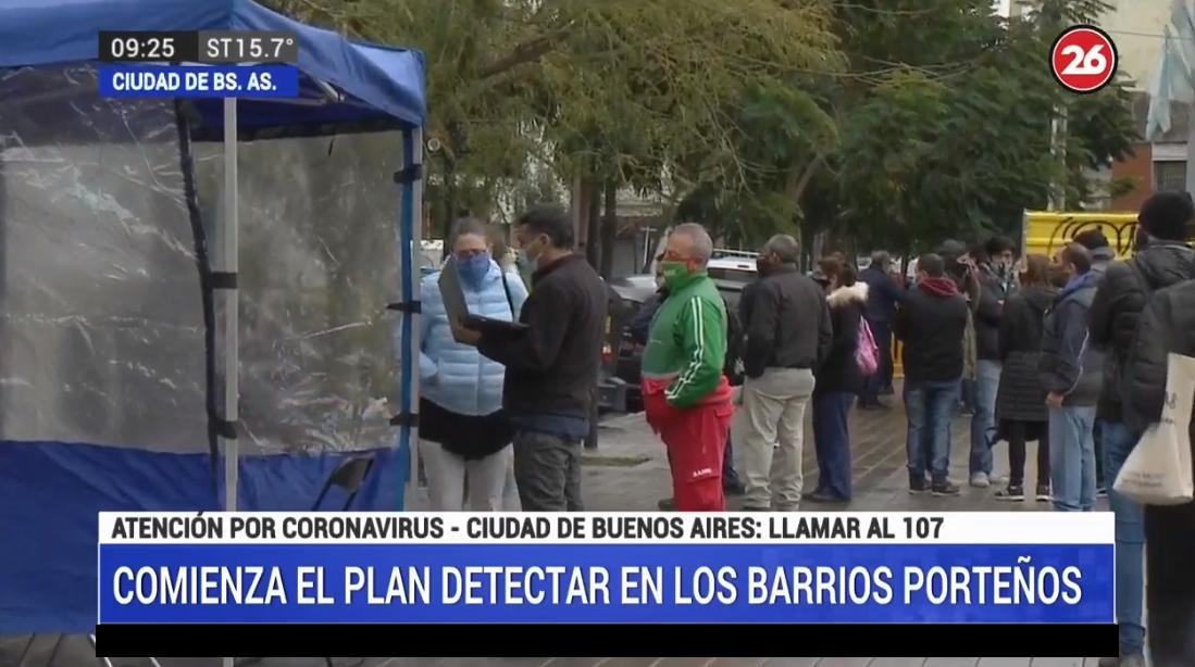 Testeos en la Ciudad de Buenos Aires, coronavirus, móvil Canal 26
