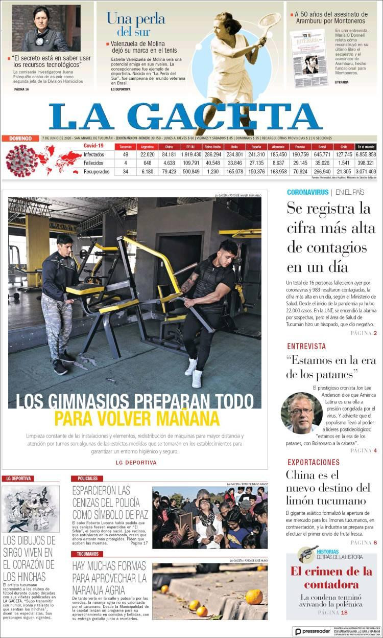 Tapas de diarios, La Gaceta, domingo 7 de junio