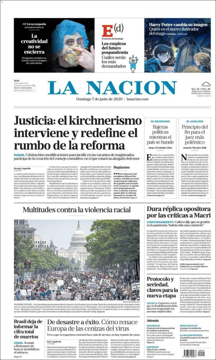 Tapas de diarios, La Nación, domingo 7 de junio