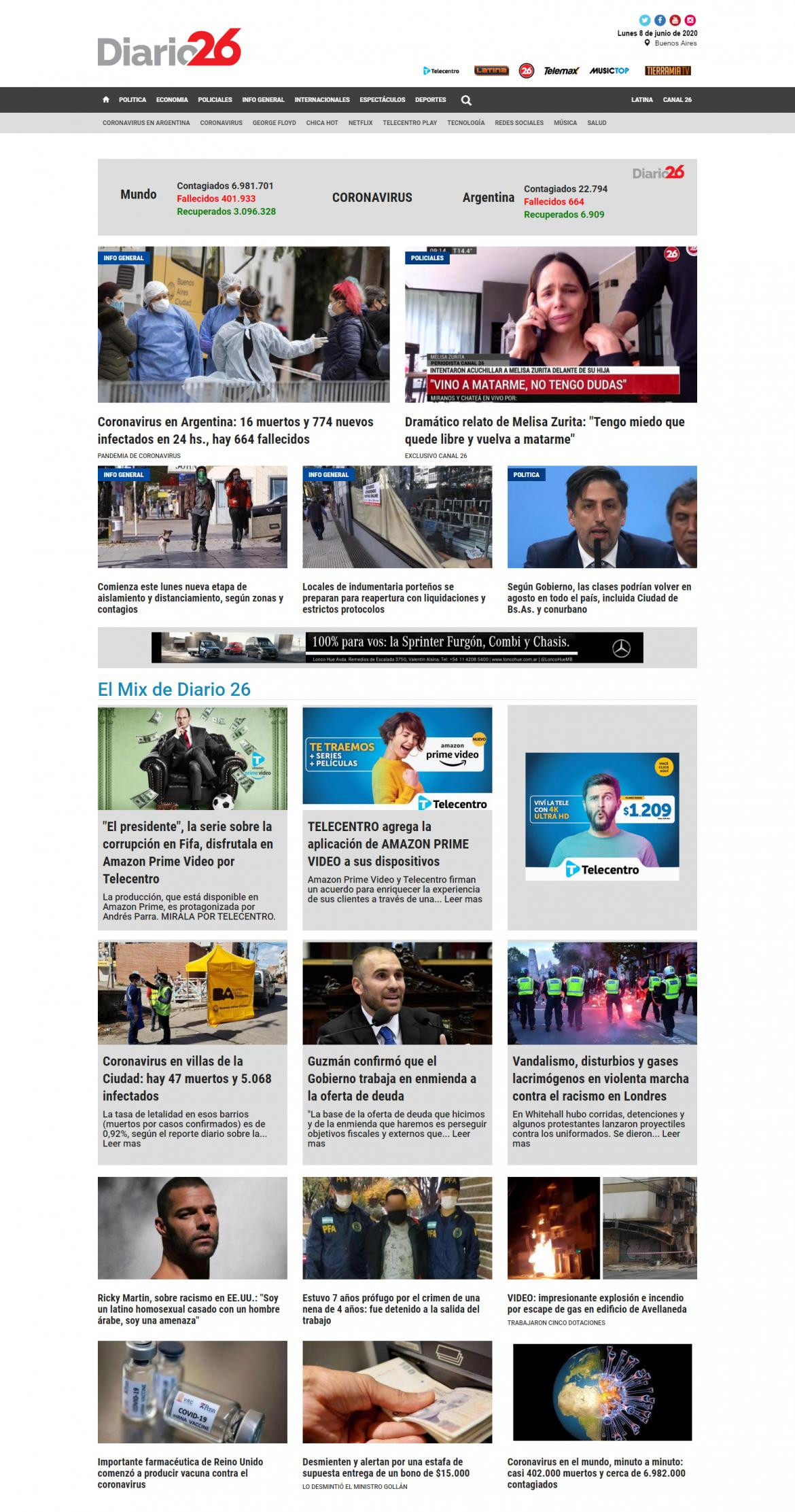 Tapas de diarios, Diario 26, lunes 8 de junio de 2020