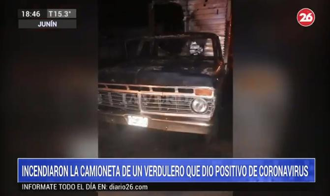 Prendieron fuego la camioneta de un verdulero que dio positivo de coronavirus en Junín, CANAL 26