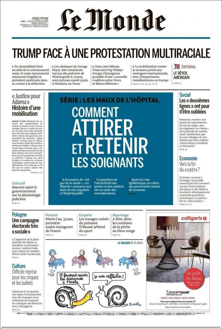 Tapas de diarios, Le Monde, martes 9 de junio de 2020