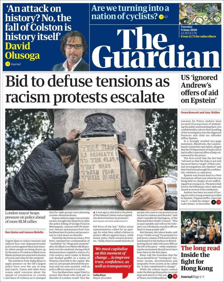 Tapas de diarios,Guardian, martes 9 de junio de 2020