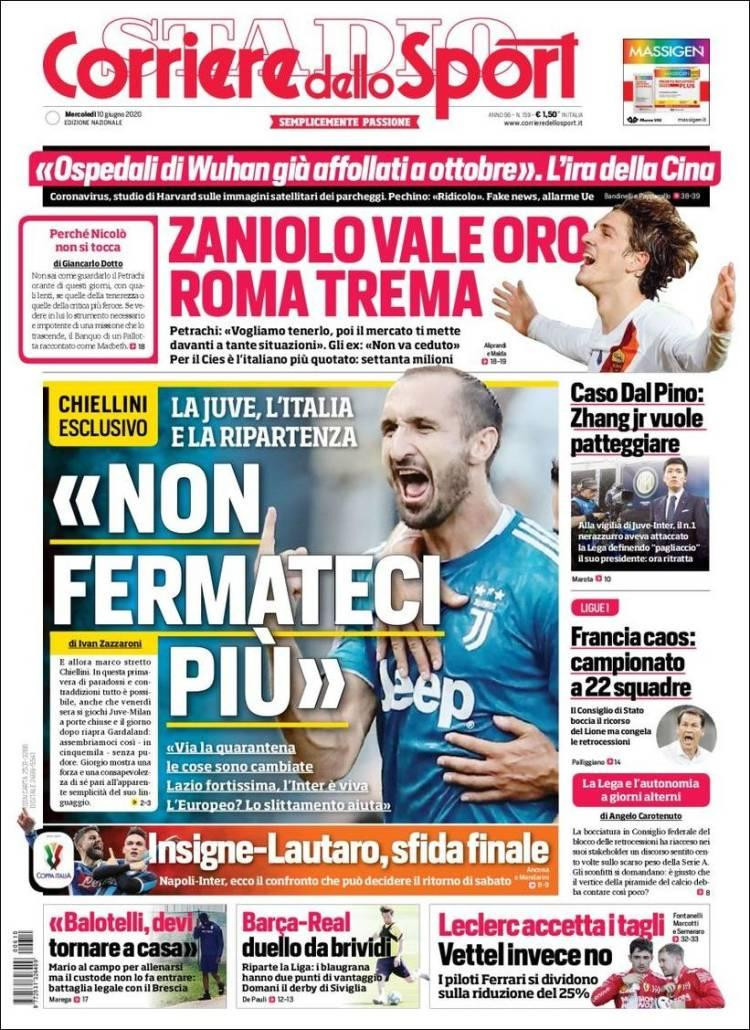 Tapas de diarios, Corriere dello sport, miércoles 10 de junio de 2020	