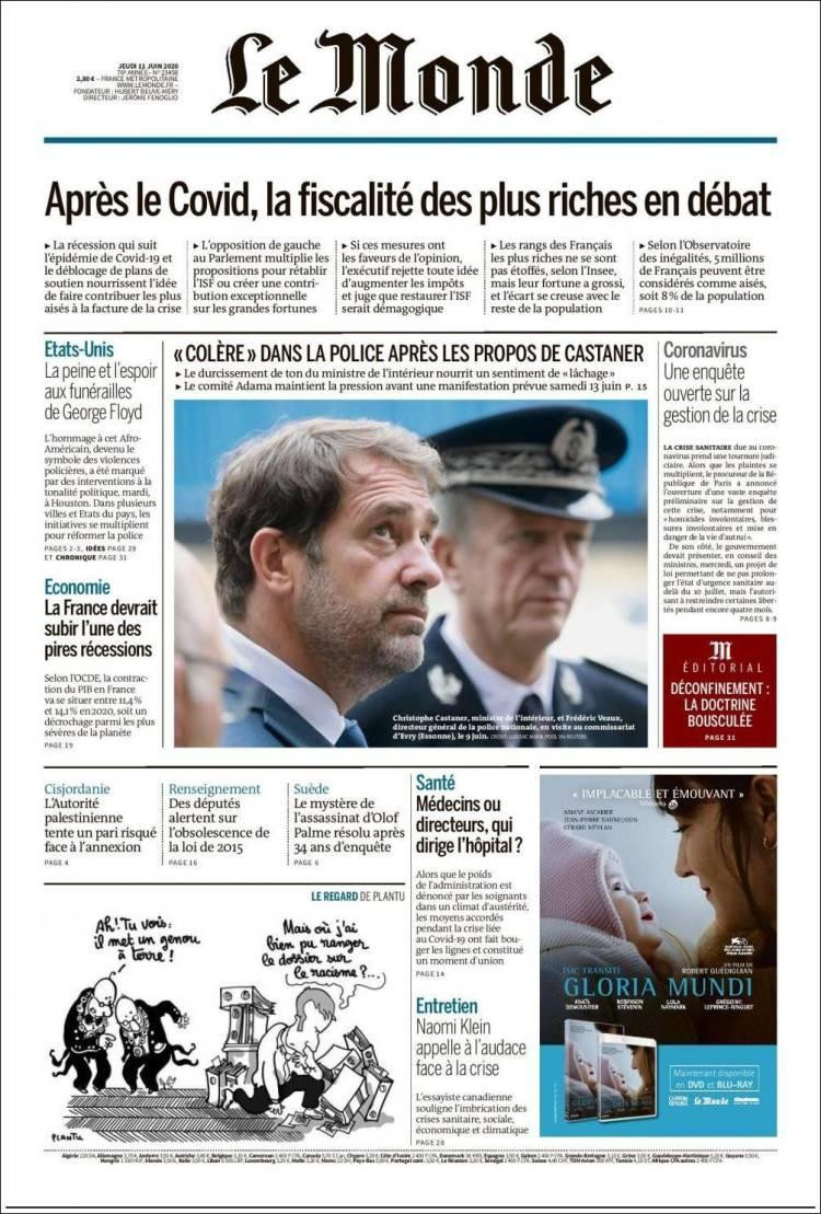 Tapas de diarios, Le Monde, jueves 11 de junio de 2020