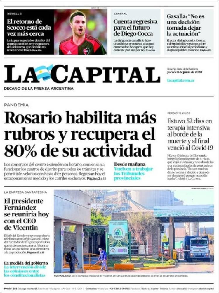 Tapas de diarios, La Capital, jueves 11 de junio de 2020